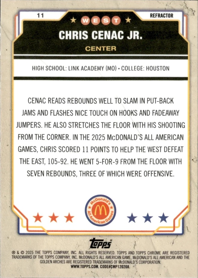 Chris Cenac Jr. card back