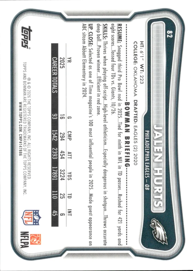 Jalen Hurts card back