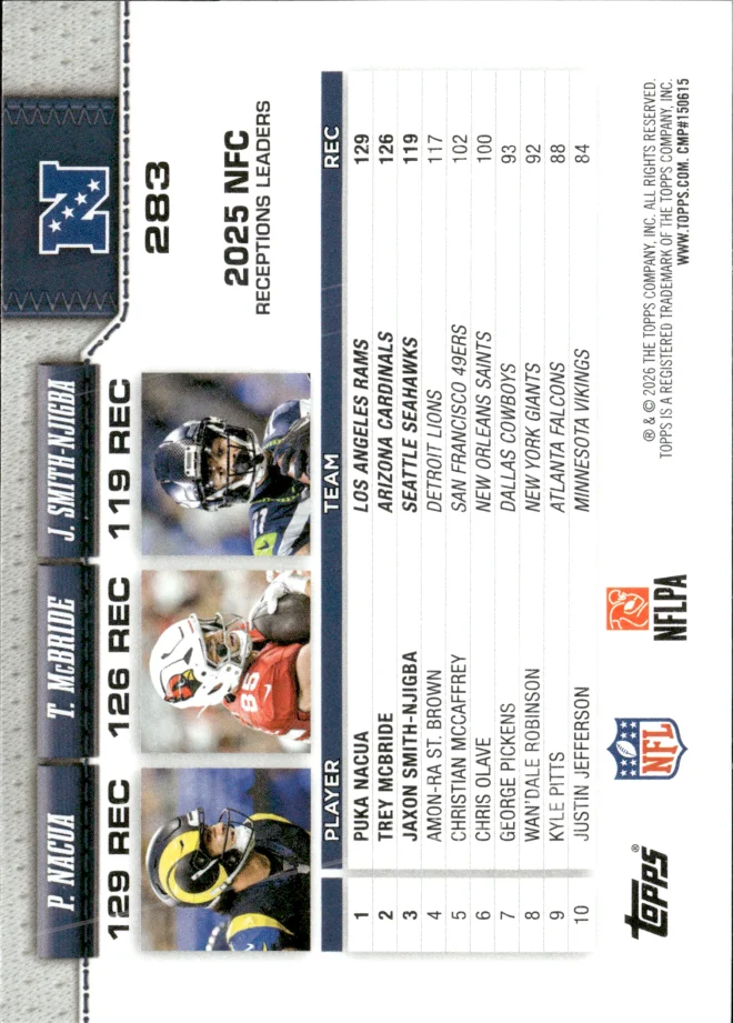 Puka Nacua / Trey McBride / Jaxon Smith-Njigba card back