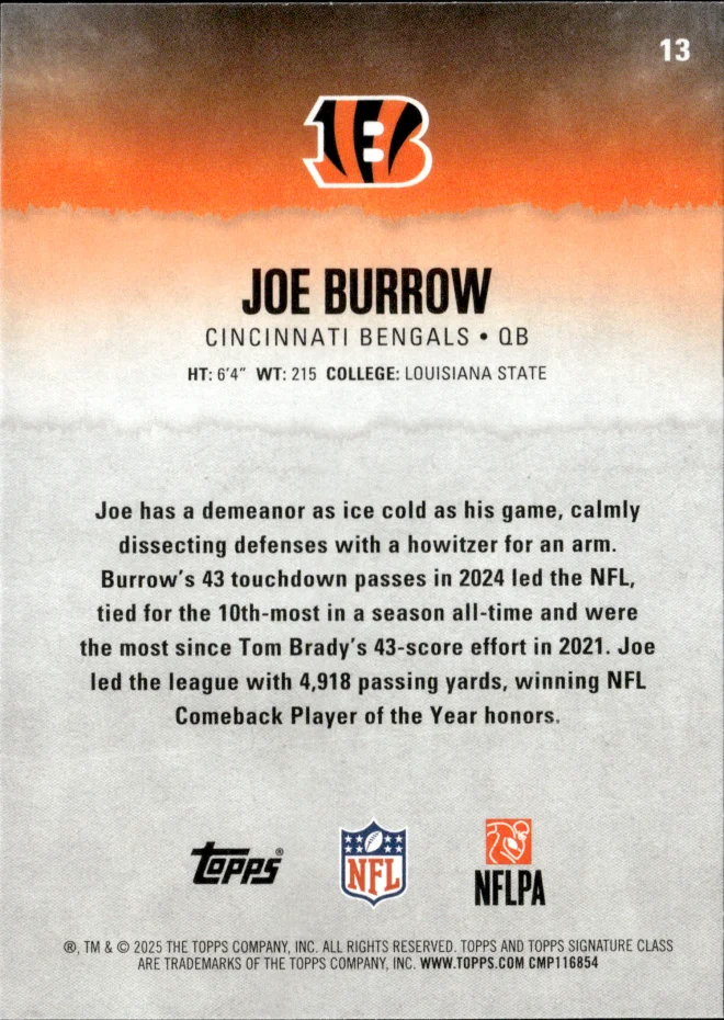 Joe Burrow card back