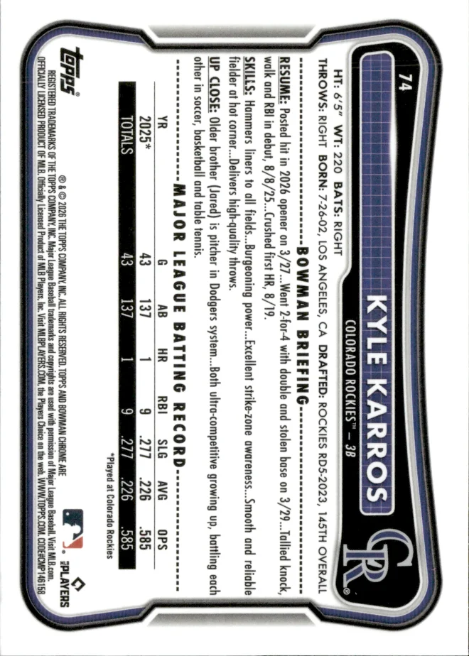 Kyle Karros card back