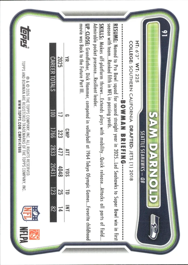 Sam Darnold card back