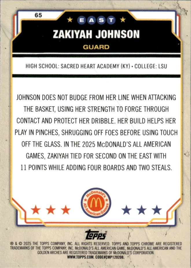 Zakiyah Johnson card back