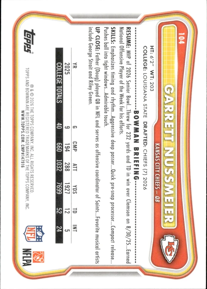 Garrett Nussmeier card back