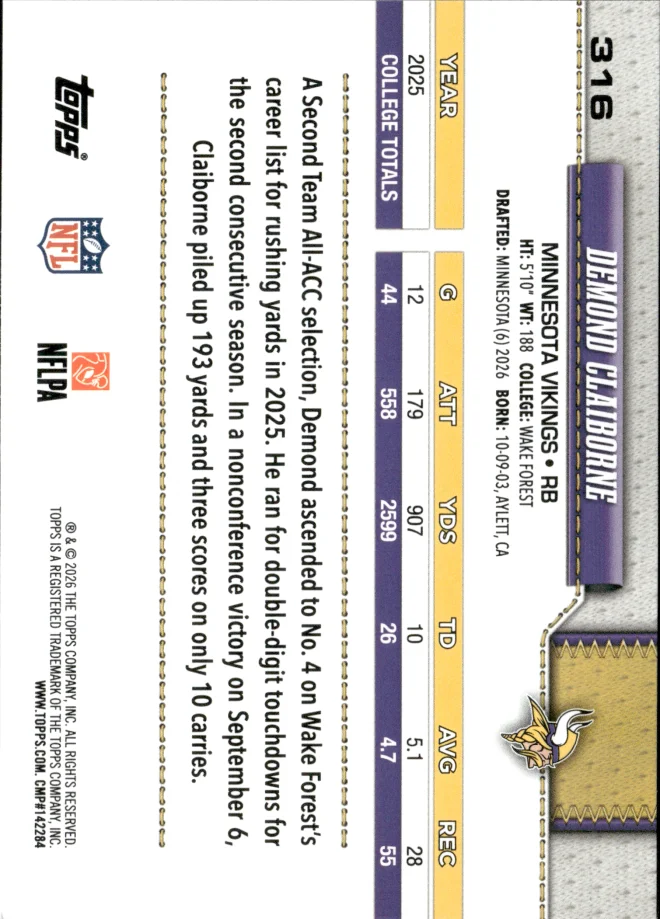Demond Claiborne card back