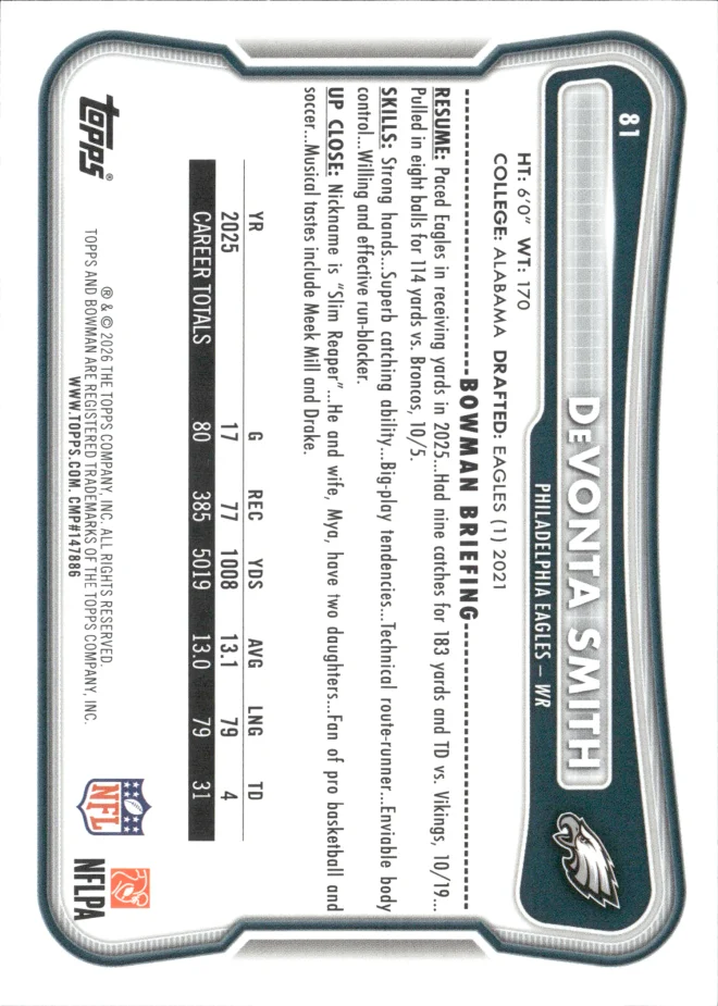 DeVonta Smith card back