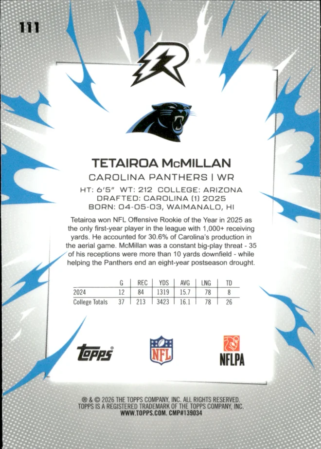 Tetairoa McMillan card back