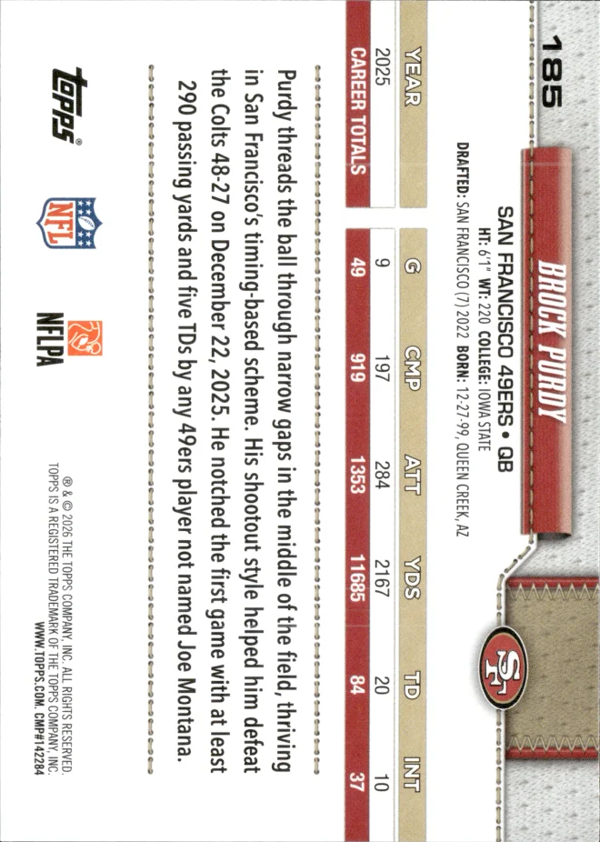 Brock Purdy card back