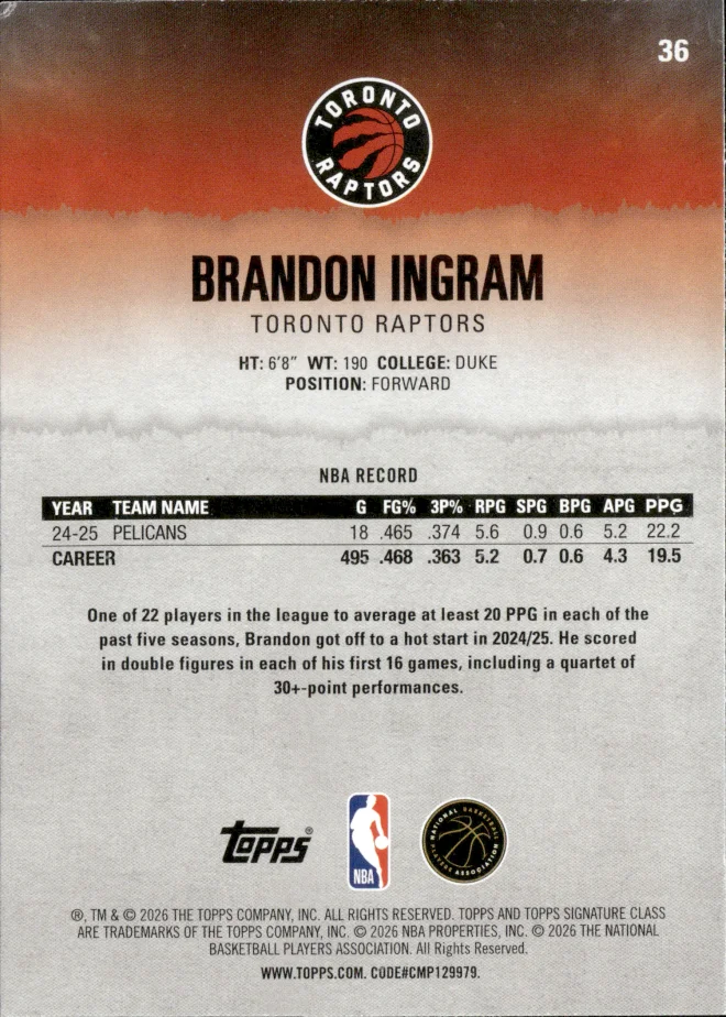 Brandon Ingram card back
