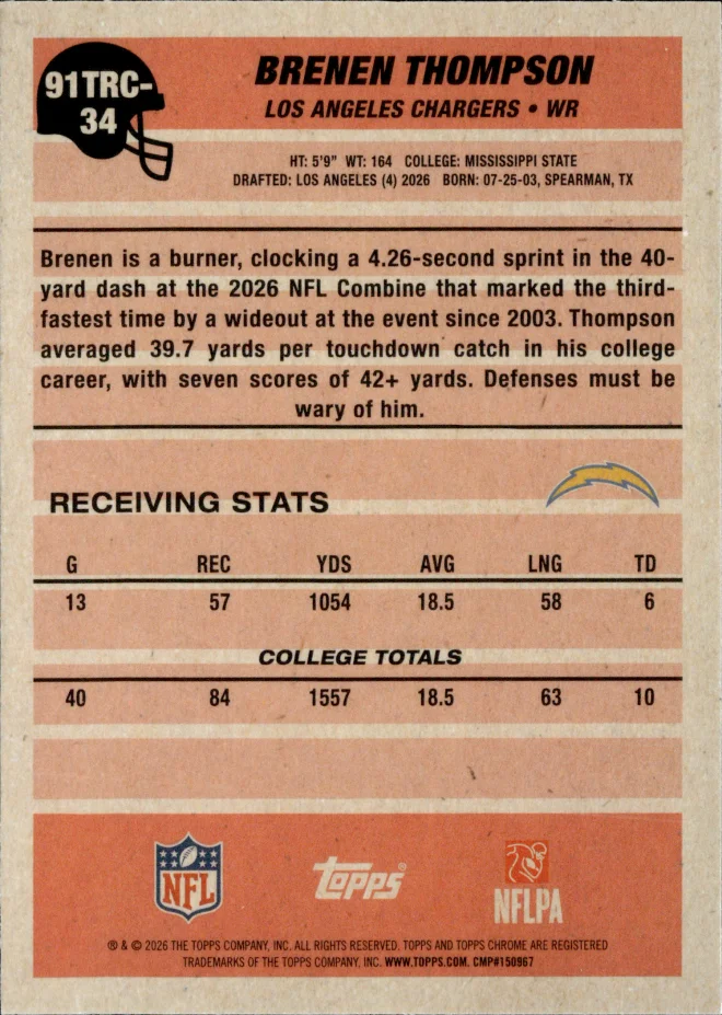 Brenen Thompson card back