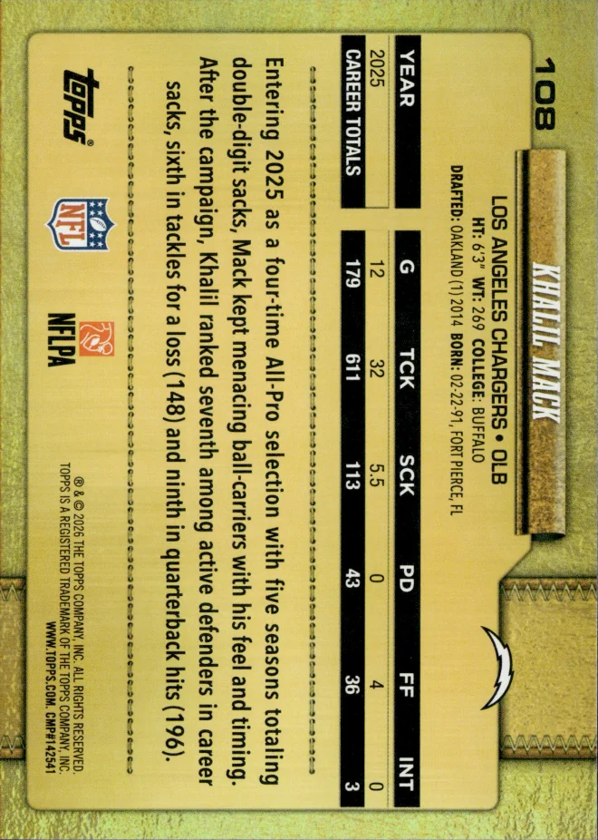 Khalil Mack card back
