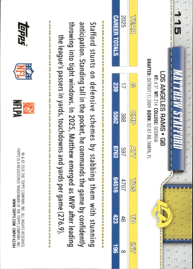 Matthew Stafford card back
