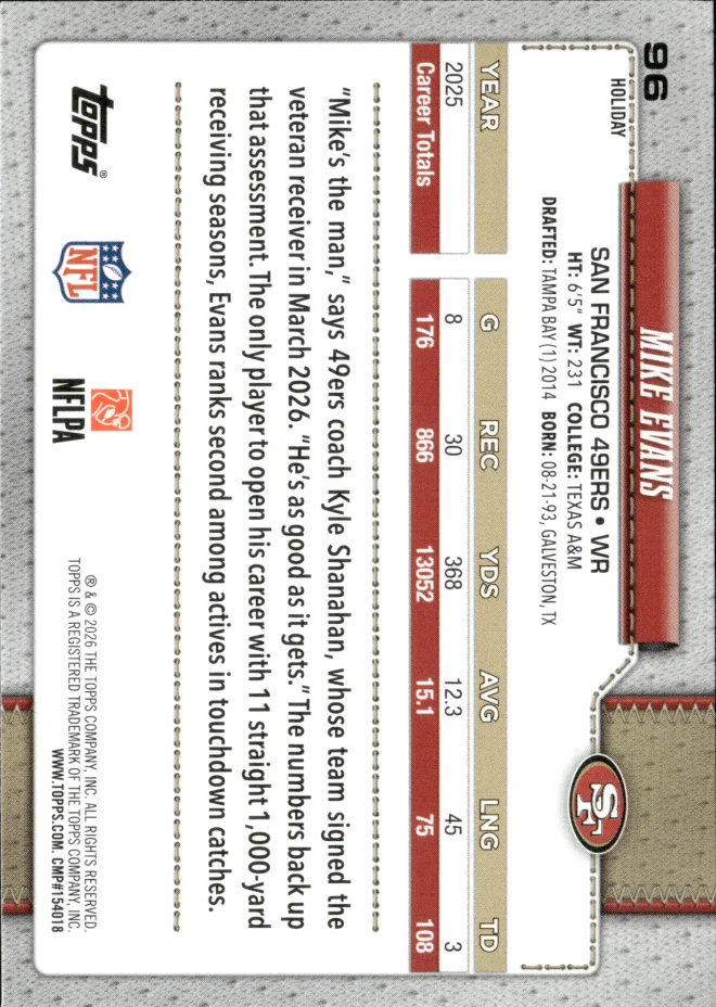 Mike Evans card back