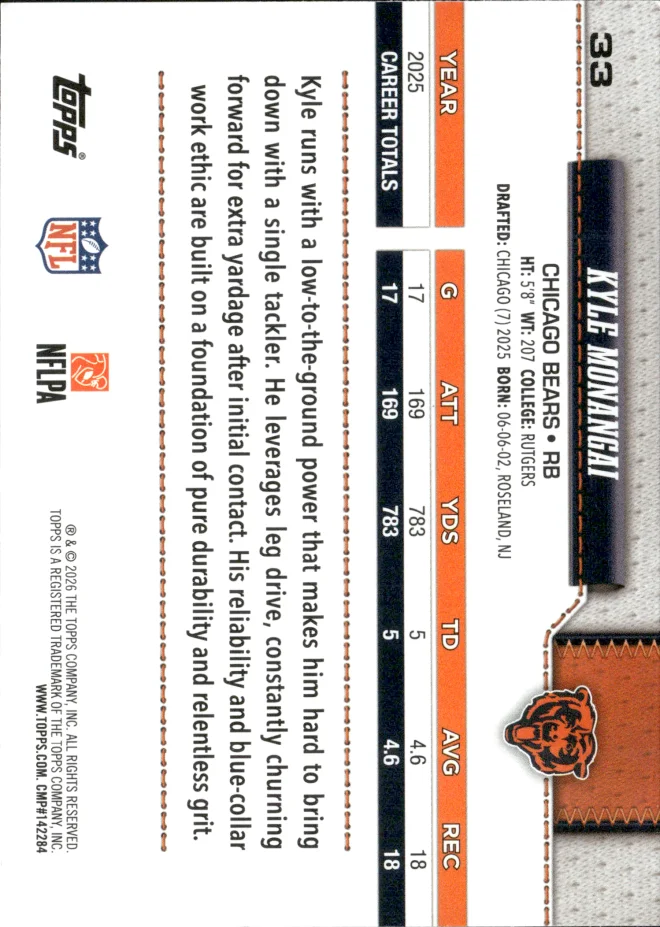 Kyle Monangai card back