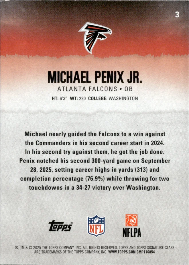Michael Penix Jr. card back