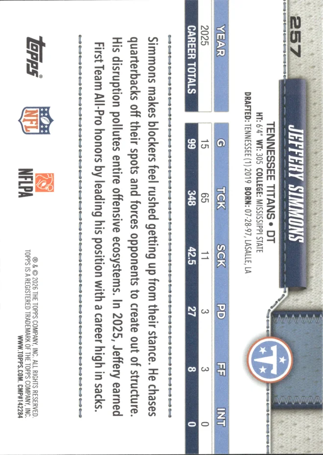 Jeffery Simmons card back