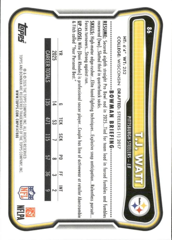 T.J. Watt card back