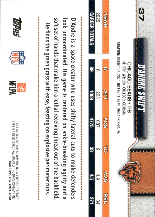 D'Andre Swift card back