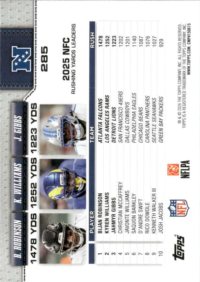 Bijan Robinson / Kyren Williams / Jahmyr Gibbs card back