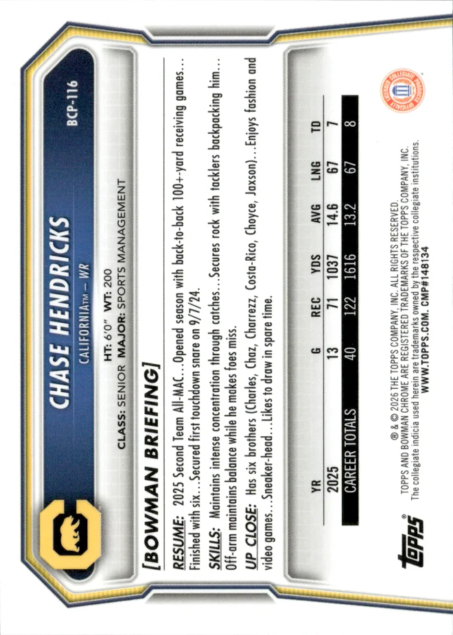 Chase Hendricks card back