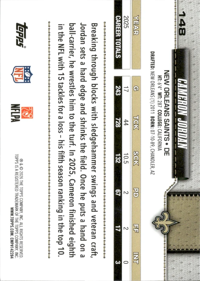 Cameron Jordan card back