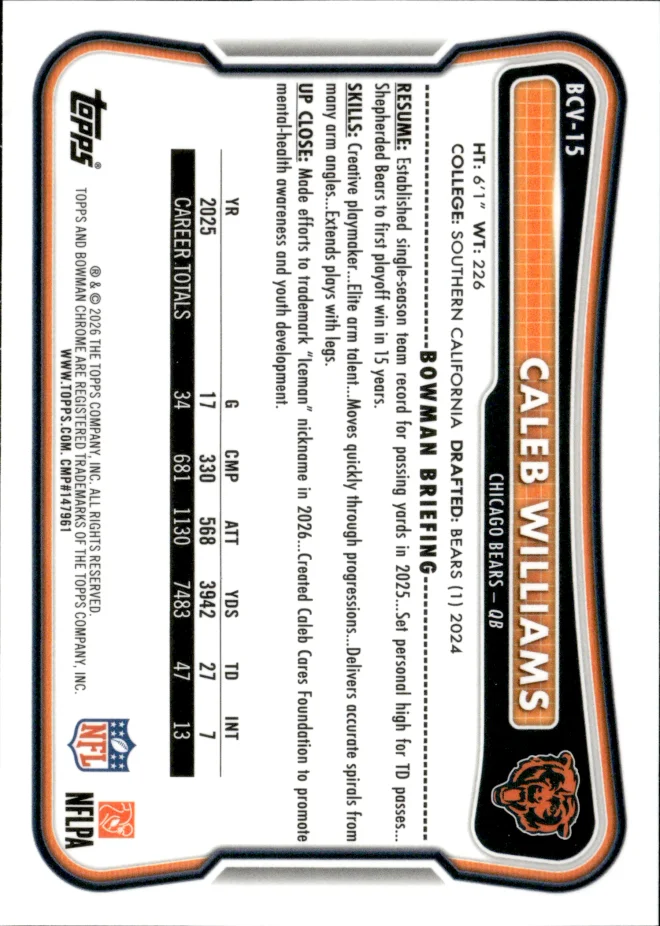 Caleb Williams card back