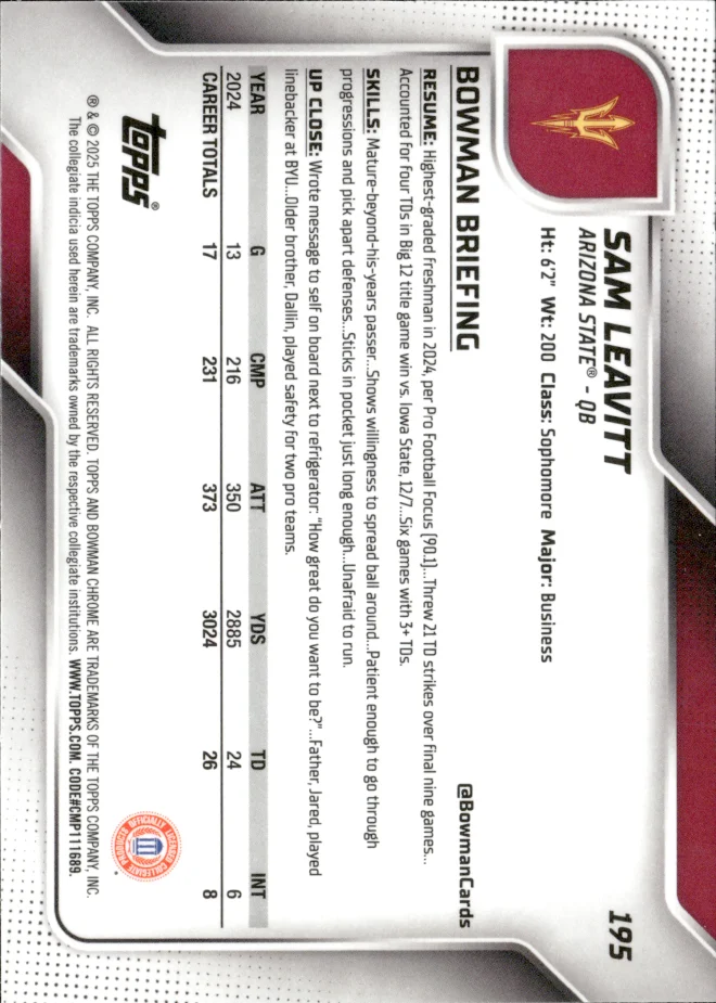 Sam Leavitt card back