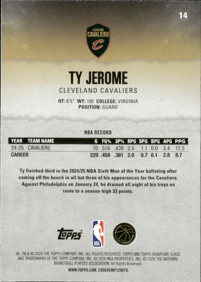 Ty Jerome card back