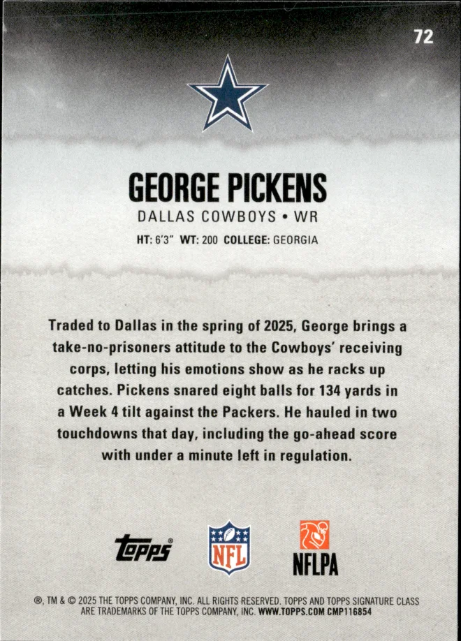 George Pickens card back