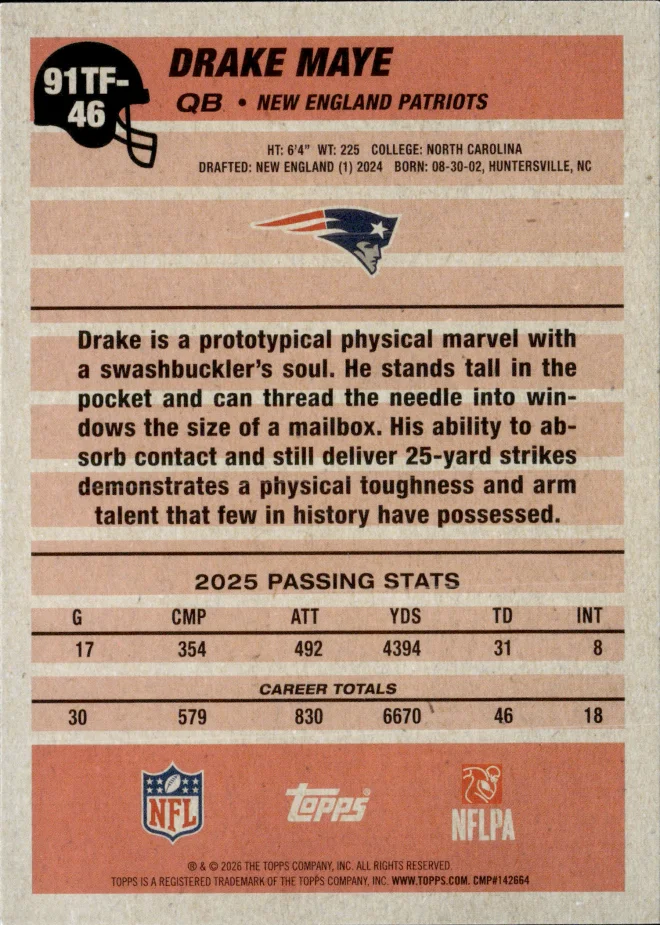 Drake Maye card back