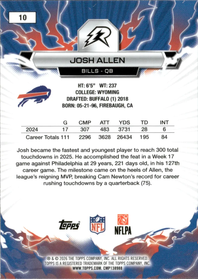 Josh Allen card back