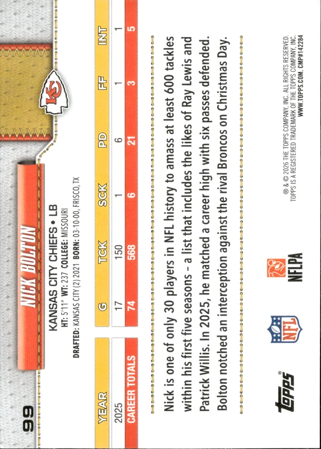 Nick Bolton card back