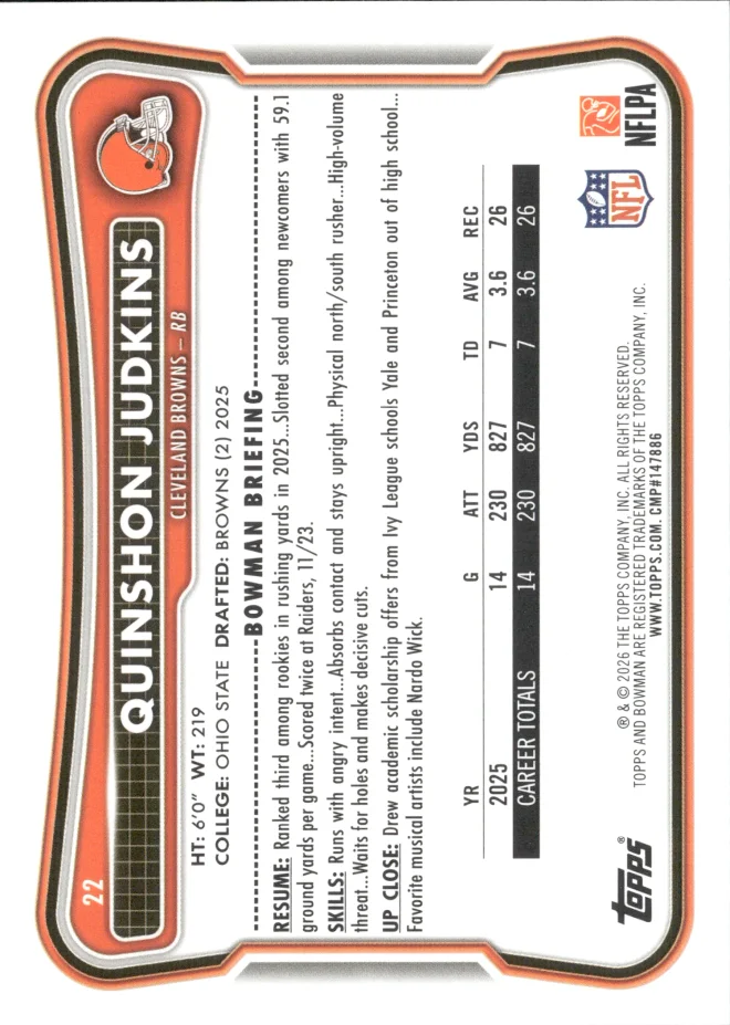 Quinshon Judkins card back