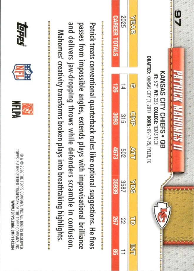 Patrick Mahomes II card back