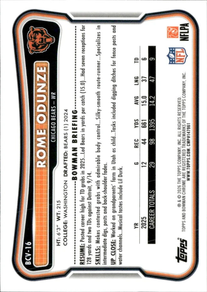 Rome Odunze card back