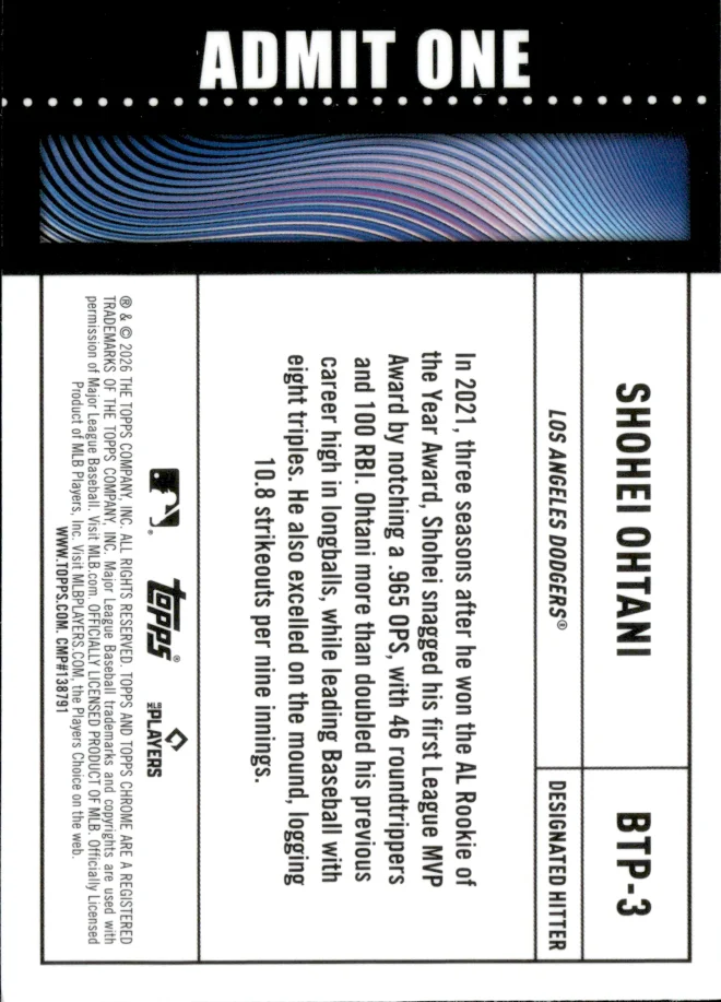 Shohei Ohtani card back