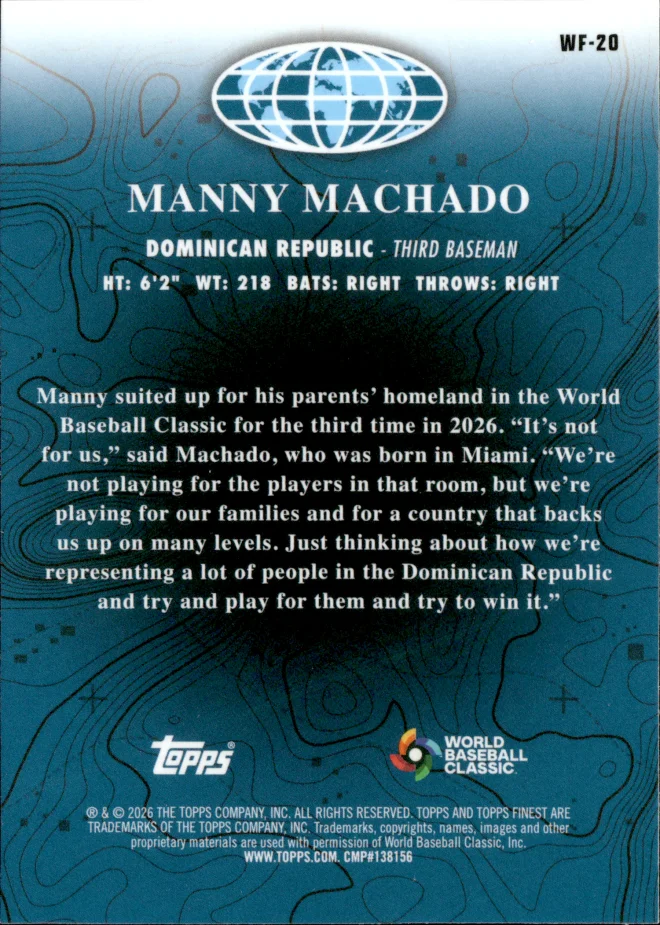 Manny Machado card back