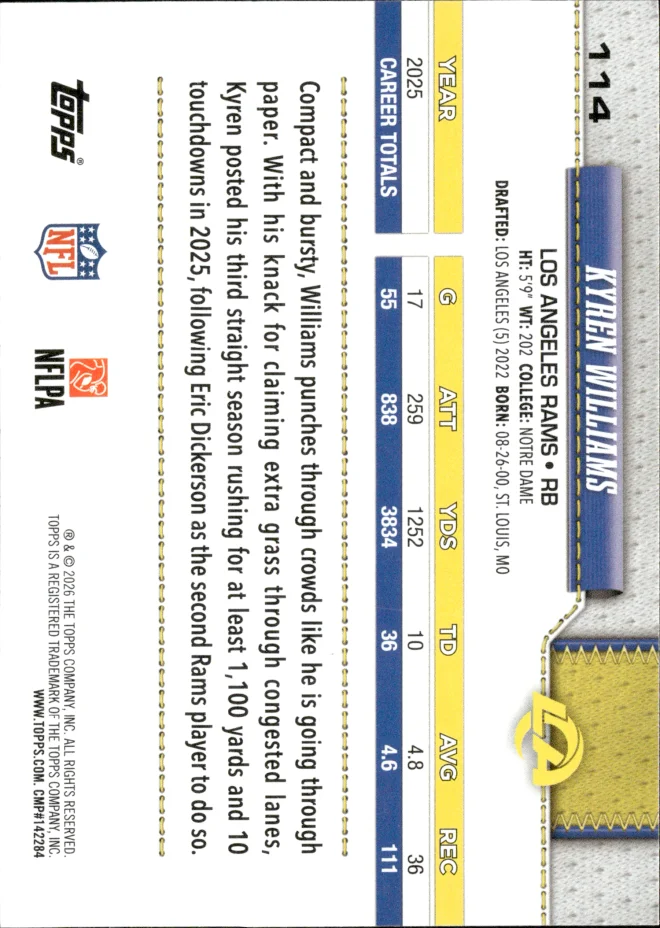 Kyren Williams card back