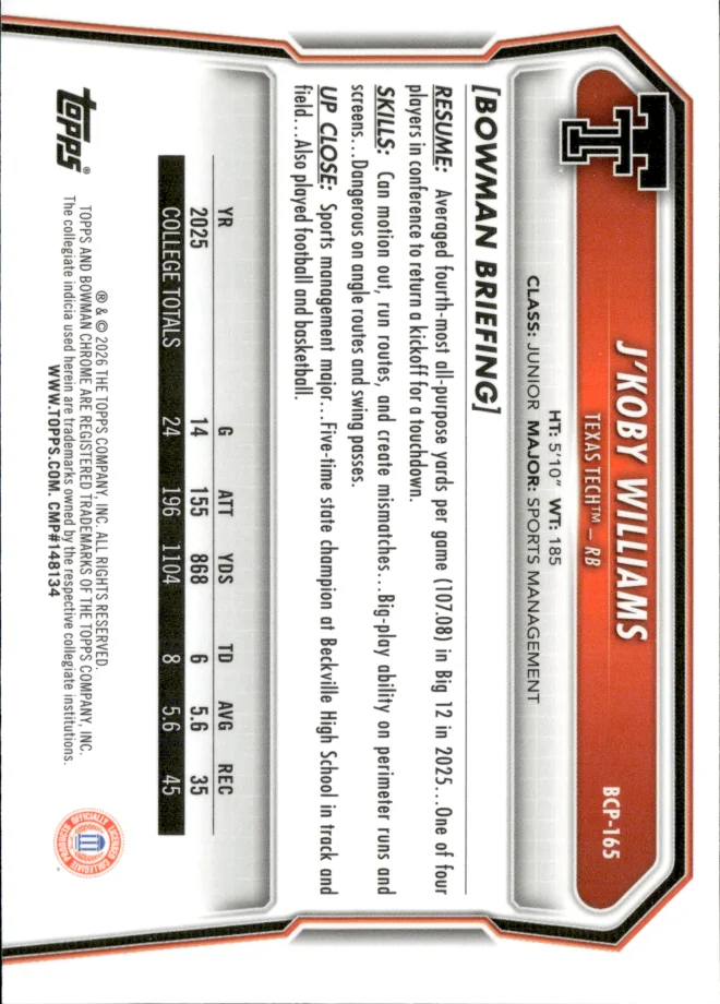J'Koby Williams card back
