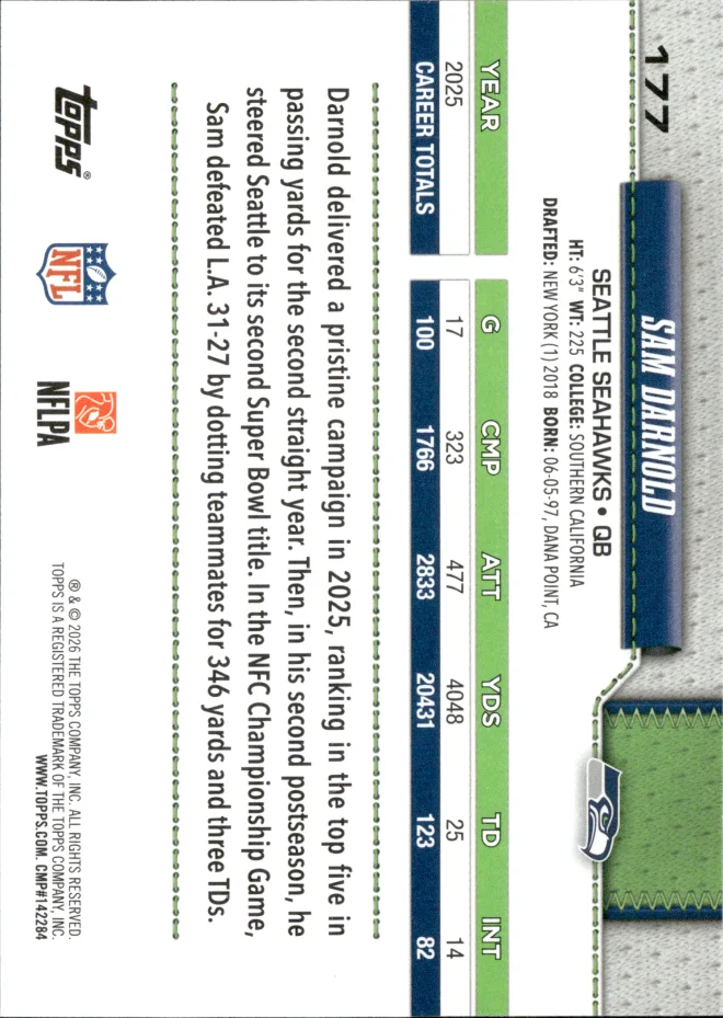 Sam Darnold card back