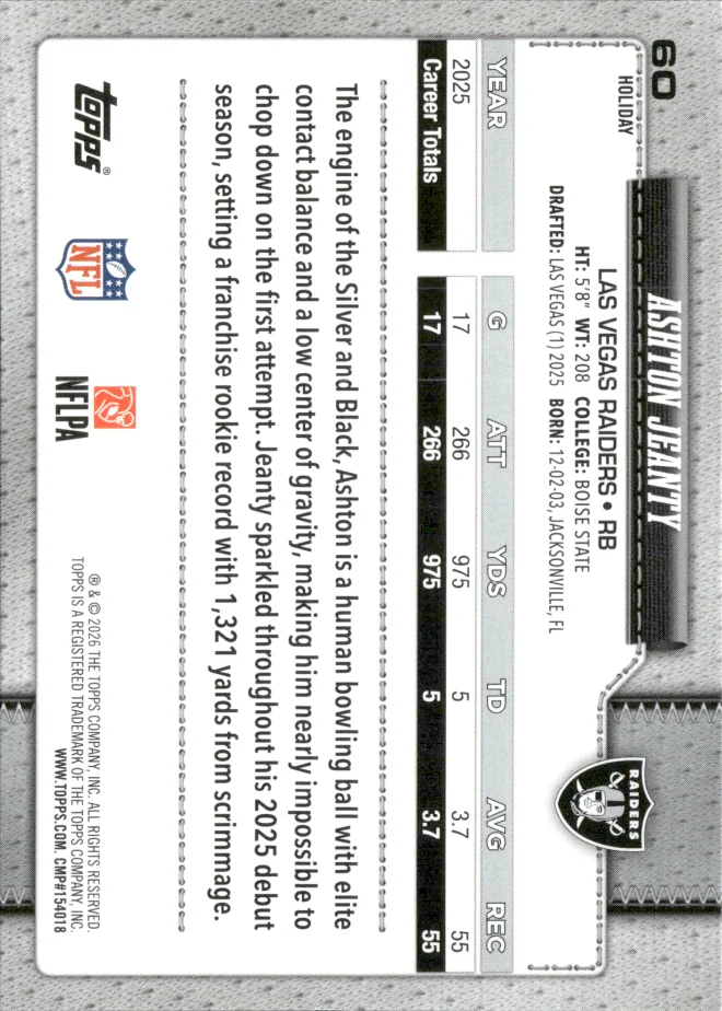 Ashton Jeanty card back