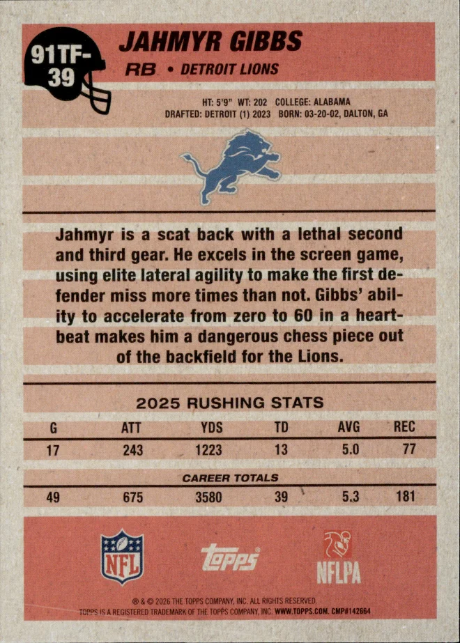 Jahmyr Gibbs card back