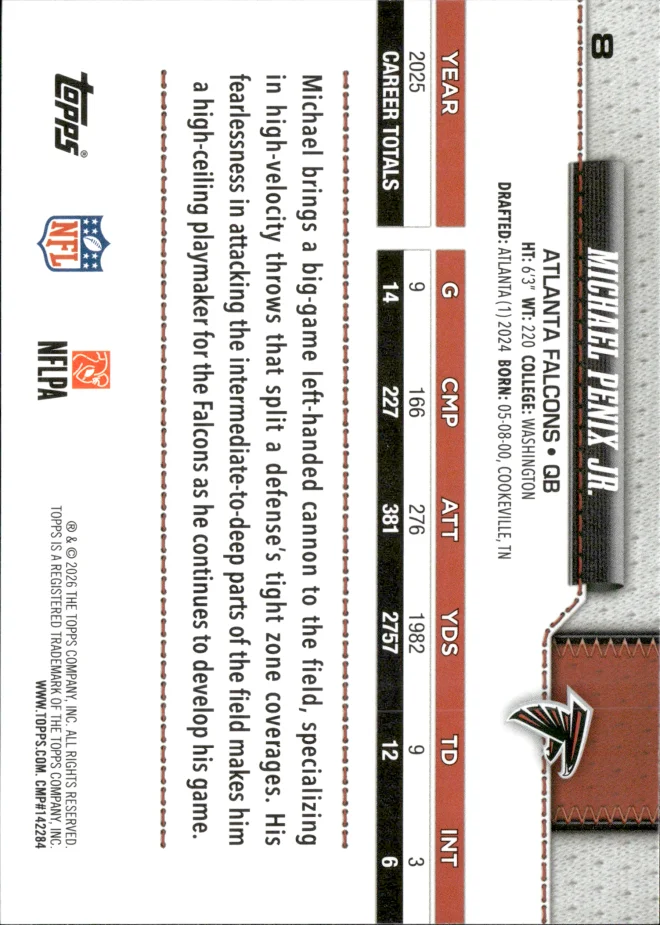 Michael Penix Jr. card back