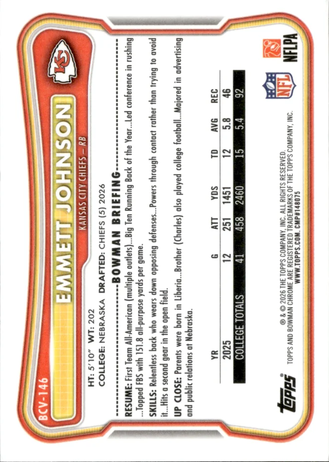 Emmett Johnson card back