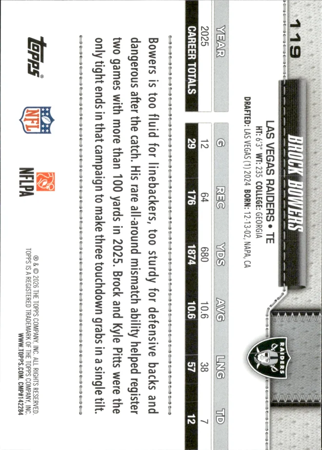 Brock Bowers card back