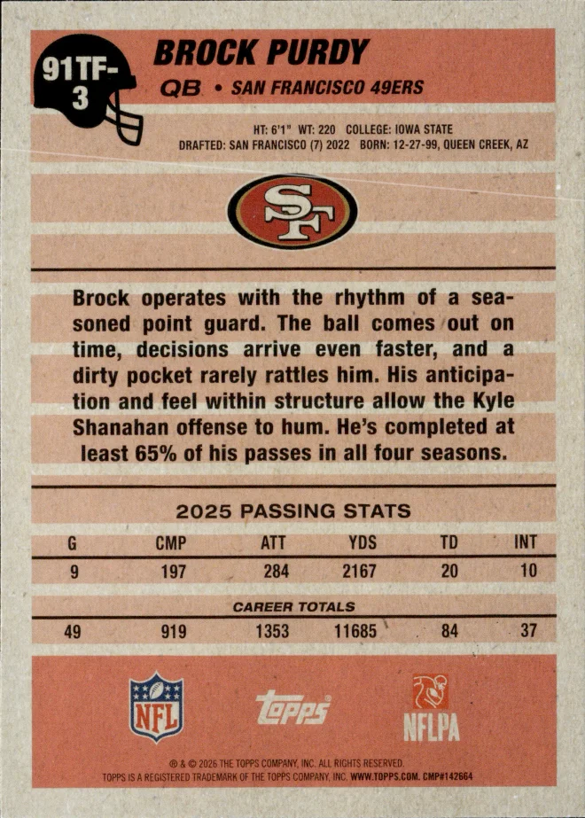 Brock Purdy card back
