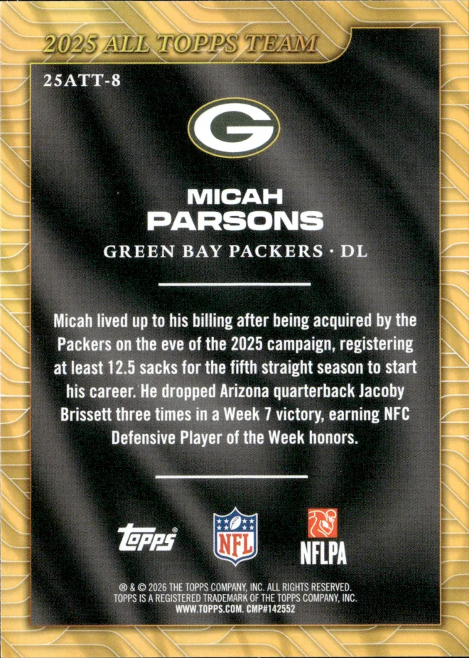 Micah Parsons card back