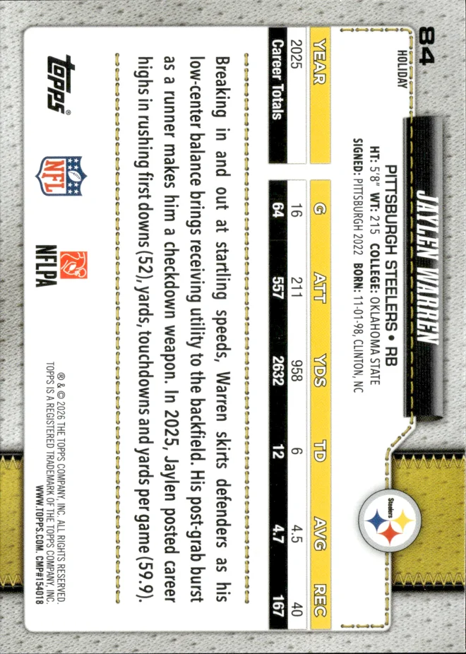 Jaylen Warren card back