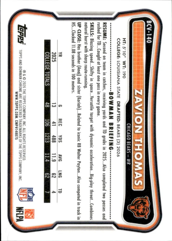Zavion Thomas card back