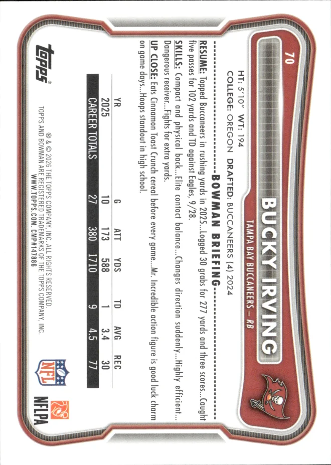 Bucky Irving card back